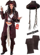Men`s Caribbean Pirate Captain Costume + Hat + Wig Jack Sparrow M - XL Halloween picture