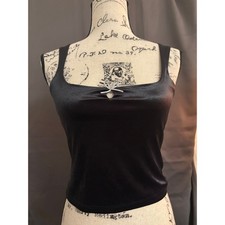 Wild Fable Black Stretch Velvet Cami Top Silver Ribbon Bow Dark Coquette XS NEW picture