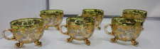 6 ANTIQUE MOSER GLASS 3 FOOTED HANDLED PUNCH CUPS WITH GILT FLORAL AND BERRIES picture