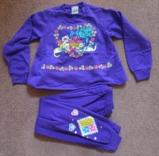 VTG 90s Basic Image Girls Sz 6x 2 Piece Set Purple Kitty Cat Cute Adorable picture