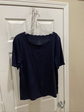 TALBOTS Womens Sz L Short Sleeve Pretty blue Pull Over Top T Shirt gorgeous picture