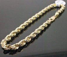Real 10k Yellow Gold Rope Bracelet 4mm 7.5 Inch Men women Real diamond Cut picture