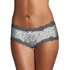 Maidenform Women’s Cheeky Scalloped Lace Hipster Gray/White Zebra Stripe L/7 NWT picture