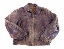 1940s Vintage Timme Horsehide Leather Alpaca Lined Jacket Distressed Brown picture