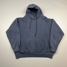 VTG 60s Blank Hoodie Pullover Mens XL Navy Blue Heavyweight Fleece Sweatshirt picture