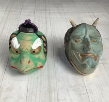 Japanese Ceramic Bells, Karasu Tengu & Hannya, Warding Off Evil, Folk Craft picture
