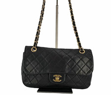 Authentic CHANEL Black Quilted Lambskin Shoulder Bag with Gold Hardware picture