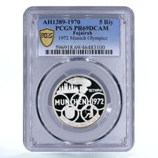 Fujairah 5 riyals Munchen Summer Olympic Games PR68 PCGS proof silver coin 1970 picture