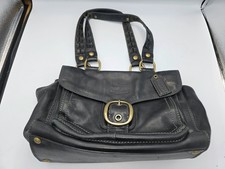 Coach Bleecker 11420 Black Leather Tattersall Shopper Handbag Brass Vintage picture