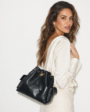 Authentic Tory Burch Charlie SMALL Drawstring Bag Black NWT NO US EU DUTIES picture