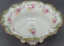 Elite Works Limoges Pink Rose Yellow Flower Green Leaf & Gold Bowl C. 1900-1914 picture