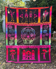 RARE Pendleton Beaver State Day of the Dead Wool Blanket Sugar Skulls 80x64 picture