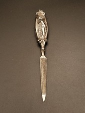 Antique Sterling Silver Art Nouveau Nail File Full Figure Maiden Handle 7in, picture