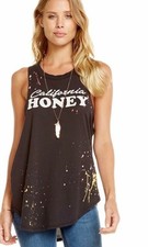 CHASER California Honey Graphic Tank Top Sz XS Black Multicolor Paint Splatter picture