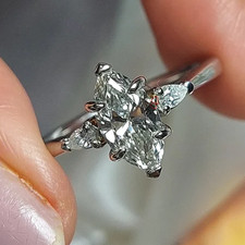 3.7Ctw Marquise Cut Moissanite Three Stone Engagement Ring 14K White Gold Plated picture