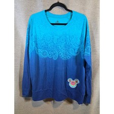 Disney Parks Embroidered Mickey Mouse Blue Gradient Long Sleeve Tee Adult XL picture