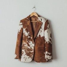 Handmade Cowhide Jacket, Brown Hair on Hide Coat, Western Rodeo Style Blazer picture