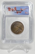 1912 Canada King George V Large Cent 1C ICG MS63 BN Reverse Die Cracks Bronze picture