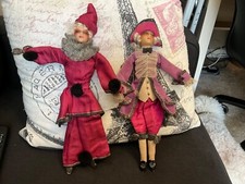 RARE Pair Of Antique Pierrot/Pierrette Wax Dolls- France- Unbelievable Outfits picture