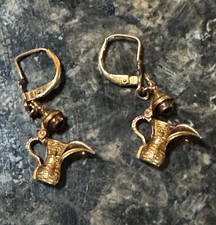 Vintage 14k Yellow Gold Dallah Pitcher Dangle Earrings picture