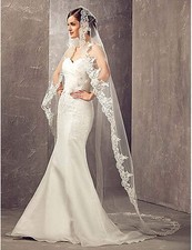 Wedding Bridal Veils Long Veil with Lace and Metal Comb At The Cathedral Length picture