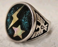 Vintage Turquoise Lightning Bolt STAR NAVAJO THUNDERBIRD Ring Size - 10.5 picture