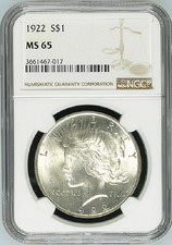 :1922-P 1$ SILVER PEACE DOLLAR BLAST-WHITE NGC GEM-BU MS-65 HIGHEST-GRADES picture