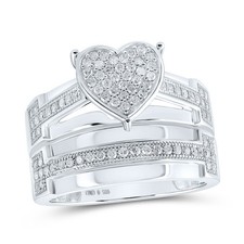 0.89 Ctw Natural Diamond Heart Wedding Engagement Set Ring 925 Sterling Silver picture