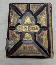 1881 antique HOLY BIBLE large heavy PICTORIAL family FM DILLIE CO cincinnati OH picture