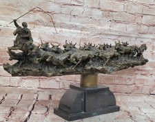 SIGNED CHARLES RUSSELL COWBOY W/ His CATTLE BRONZE SCULPTURE ART DECO FIGURINE picture