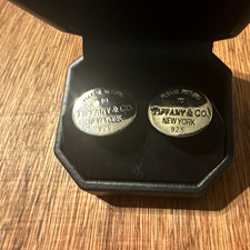 Tiffany & Co. Signed 925 Sterling Silver Oval Men's Cufflinks, Silver picture