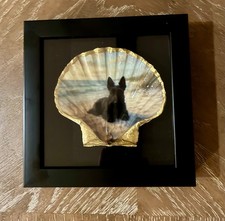 8x8 Custom Pet Portrait on Gilded Scallop | Framed Beach Shell Art picture