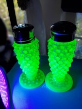 Vintage Fenton Topaz Opalescent Hobnail Salt & Pepper Excellent RARE RARE GLOWS picture
