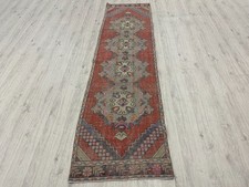 Vintage Turkish Runner Rug 3.1x7.9 ft Red Green Handmade Kitchen Runner Rug picture