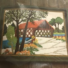 Vintage Pauline Denham Crewel Covered Bridge 6057 12