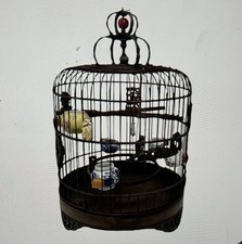 Vintage Chinese Bamboo Birdcage, Fully Ornamented, Dragon Carved Perch. picture