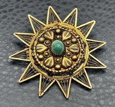 VTG 800 Silver Large 2+” Vermeil Ornate Celestial Star Burst Brooch Pendant picture