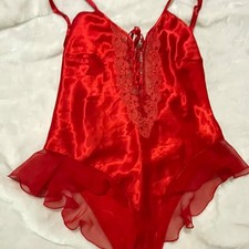 Vintage Erica Taylor Intimates Teddy Bodysuit 80s 90s Red satin snaps Large picture
