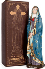 Hand Painted Our Lady of Sorrows Statue with Ornate Patterns - Blue &Gold, Virgi picture