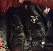 RARE VINTAGE LOS ANGELES RAIDERS BLACK SATIN BOMBER STARTER JACKET picture