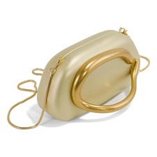Elegant Women's Evening Handbag Detachable Chain Trendy Metal Arc Handle Gold picture