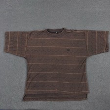 Vintage Quiksilver Shirt Mens Large Brown Wave Stripe Textured Made USA Surf 90s picture