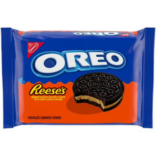 NEW OREO REESE'S PEANUT BUTTERY CREME CHOCOLATE SANDWICH COOKIES 12.35 OZ picture
