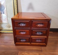 Rare Wooden Tabletop Chest with 6 Small Drawers picture