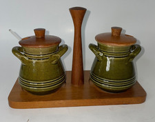 MCM Karl Holmberg Condiment Caddy Swedish Teak Tray With Porcelain Containers picture