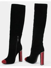 Tom Ford $2700 Bead-Embellished Black Velvet Ruby Red Heel Boots Size 39 picture