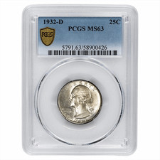 1932D Washington Quarter 25C PCGS MS 63 picture