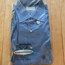NWT  Vintage 70s Manhattan Ambassador Button Up Blue Mens M/L Retro Rockabilly picture