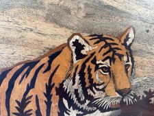 Vintage Marquetry Inlaid Wooden Wall Art  Tiger 17.5x12 1.5 Thick picture