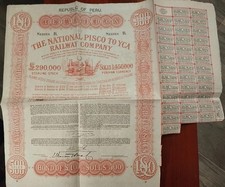 Peru 1869 Republic National Pisco To Yca Railway 100 Sterling Coupons Bond Loan picture